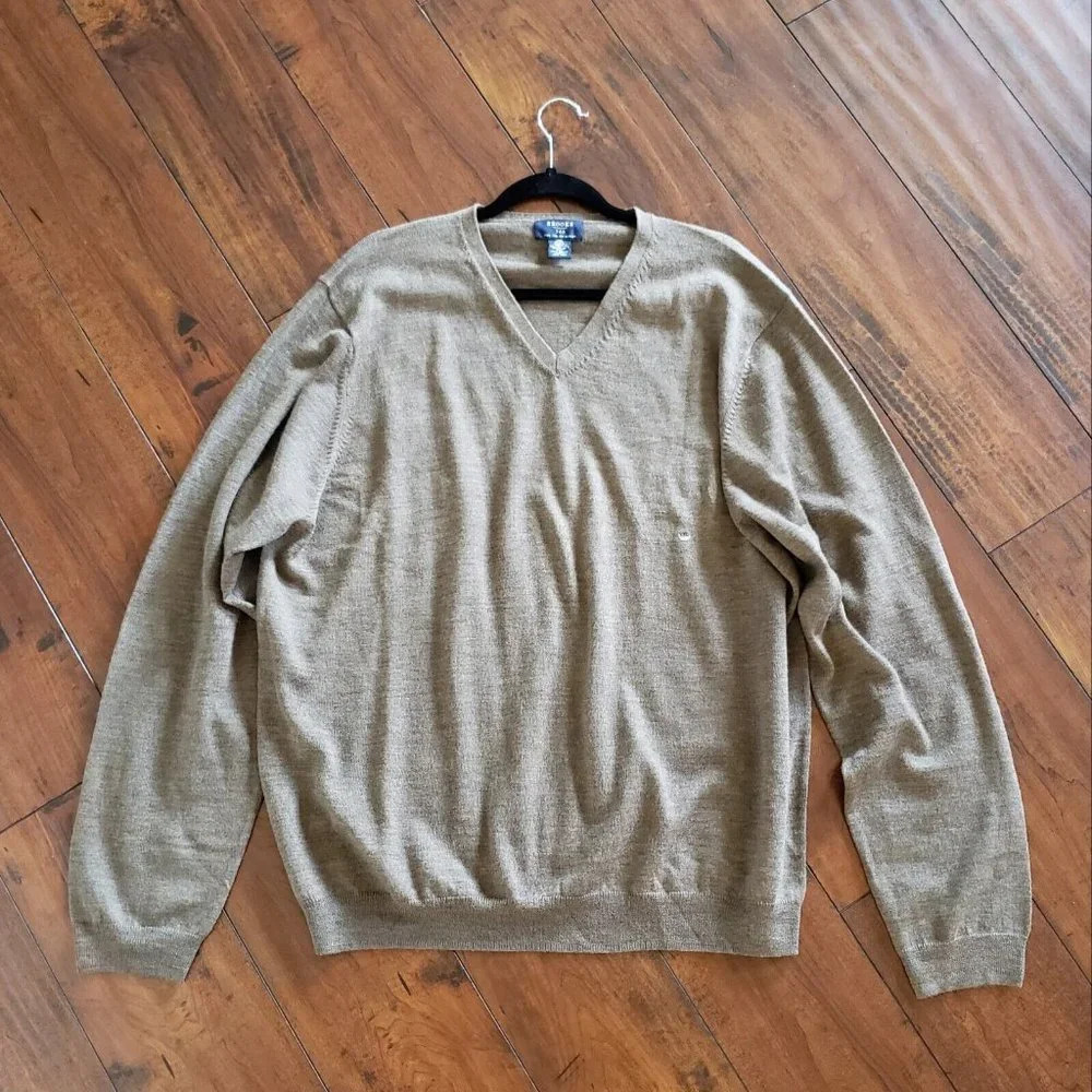 Brooks Brothers 346 Men's V-Neck Knit 100% Merino Wool Sweater Brown Size XXL - Picture 2 of 7